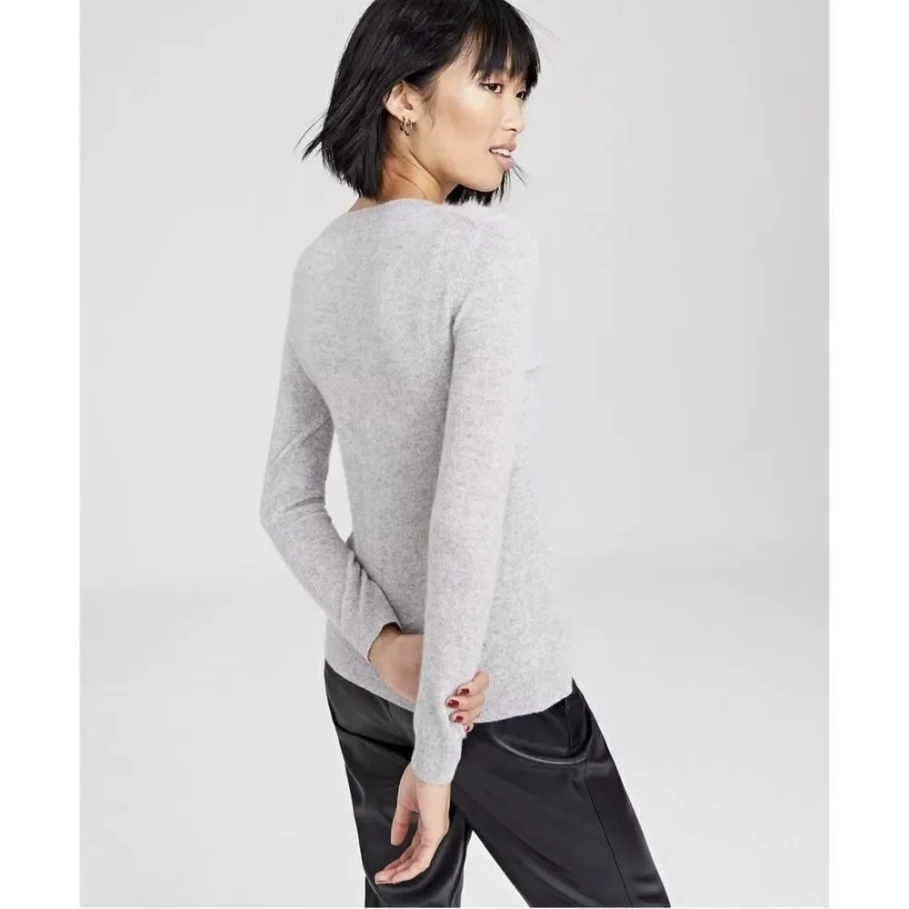 Grey Cashmere V-neck Sweater